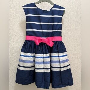 Carter's Girls Navy and White Striped Dress with Pink Bow